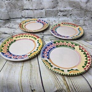4 Lamas Pottery 7.75" Salad Plates Colorful Geometric Pattern Made In Italy